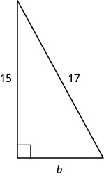 脚にbと15、斜辺に17と記された直角三角形。