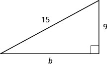 脚にbと9、斜辺に15と記された直角三角形。