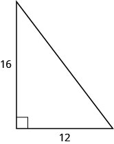 脚に16と12と記された直角三角形。