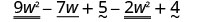 9w²と2w²は同類項。5と4も同類項。