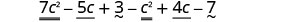 7c²とc²、−5cと4c、3と−7がそれぞれ同類項。