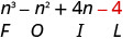 n³−n²＋4n−4。−4の下にLがある。