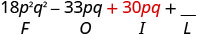 18p²q²−33pq＋30pq＋空欄。30pqの下にIがある。