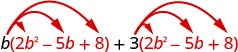 二つの積の和、b(2b²−5b+8)+3(2b²−5b+8)。