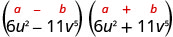 (6u²−11v⁵)(6u²＋11v⁵)。上に一般形(a＋b)(a−b)がある。