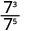 7³を7⁵で割る。