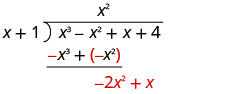 x³−x²と−x³−x²の和は−2x²。−x²の下に書き、次の項を下ろして−2x²+xとする。