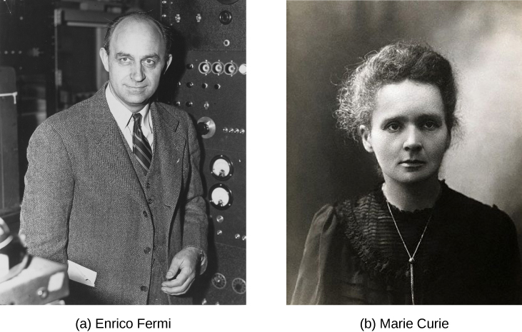 エンリコ・フェルミとマリー・キュリーの写真。